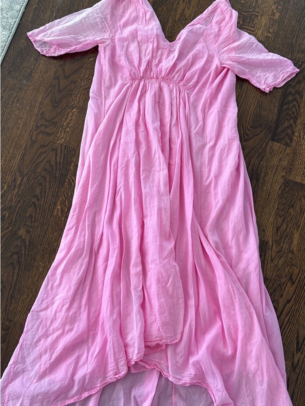 Women's Pink Maxi Dress with Gathered Waist